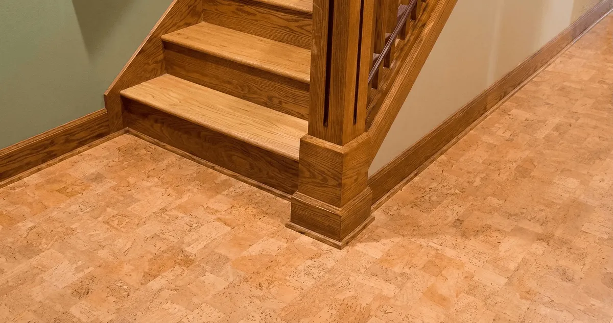 End of a staircase with cork flooring in Tempe, AZ